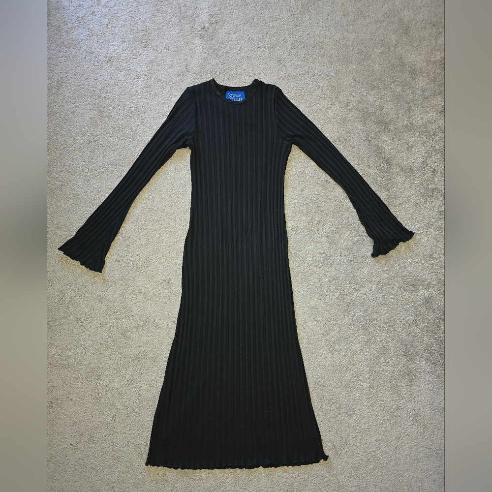 Simon Miller Black Ribbed Long Sleeve  Dress Large - Picture 3 of 9